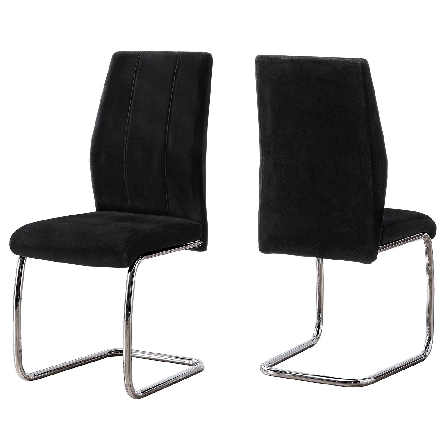 Two 77.5inches Velvet Chrome Metal and Foam Dining Chairs