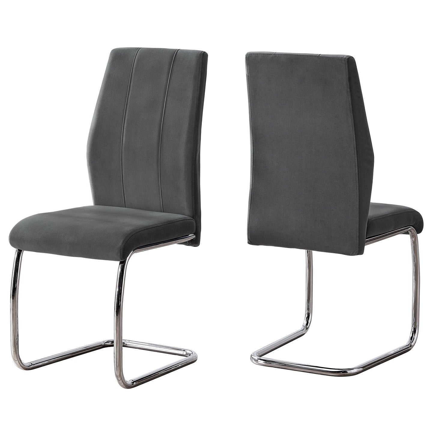 Two 77.5inches Velvet Chrome Metal and Foam Dining Chairs