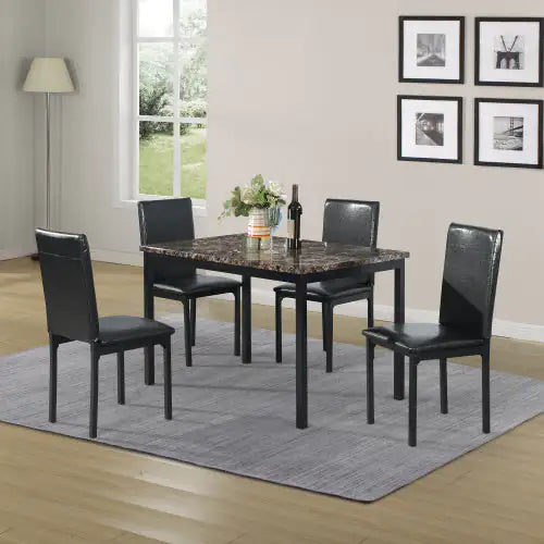 Style Loft Collection 5-Piece Black Marble-Top Metal Dining Set