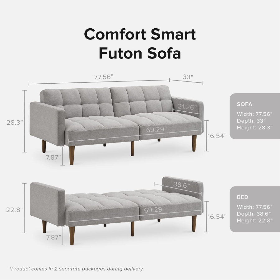 Gray Fabric Twin Futon Sofa Bed – Compact & Stylish Sleeper